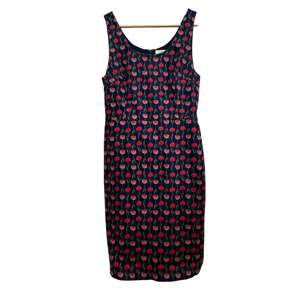 J.Crew Womens Navy Blue Pink Floral Scoop Neck Sleeveless Sheath Dress Size 4
